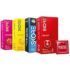 Skore Condoms - 10 Count (Pack Of 4, Strawberry, Banana, Cool And Not Out)
