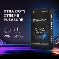 Manforce Xtra Pleasure Xtra Dotted Climax Delay Condoms, Unflavoured, 10 Pcs (Pack Of 11)