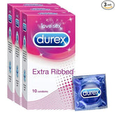 Durex Condoms, Extra Ribbed- 10s (Pack of 3)