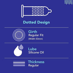 Bleu Vegan & 100% Natural Latex Dotted Condoms For Men With Extra Dots Toxin Free 8 Count Pack Of 2