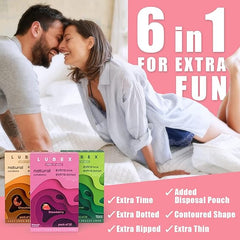 Lubex 6 In 1 Extra Time Condoms - Long Lasting With Disposable Bags - 36 Condom (Pack Of 3)