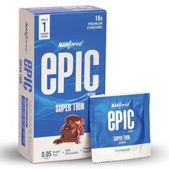 Manforce Epic Desire Super Thin Condoms For Men, Silk Chocolate Flavour, (10 Counts) X Pack Of 5