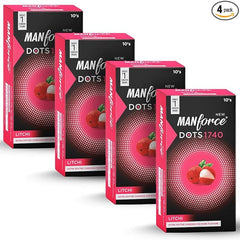 Manforce Litchi Flavoured Extra Dotted Condoms For Men 40 Pcs Latex For Her Enhanced Pleasure
