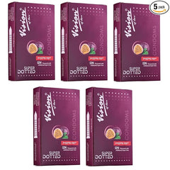 Super Dotted Real Feel For Men | long Lasted, Lubricated | Passion Fruit Condoms - 12 (Pack Of 5)