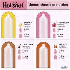 Hotshot Assorted Flavours - Banana, Strawberry, Chocolate, Whiskey Regular Condom (Set Of 4 )
