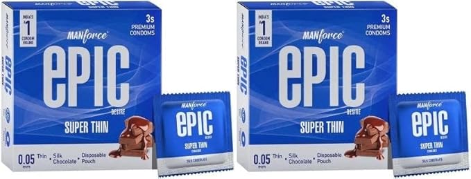 Manforce Epic Desire Super Thin For Men Silk Chocolate Flavour Condom (3 Sheets) X Pack Of 2