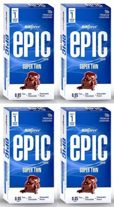 Manforce Epic Desire Super Thin Condoms For Men, Silk Chocolate Flavour (10 Counts) X Pack Of 4