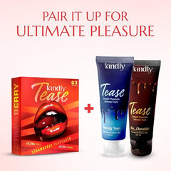 Kindly Tease Ultra Thin Strawberry Flavour Condoms For Men, Pack Of 3 - Extra Sensitive,0.05 Mm