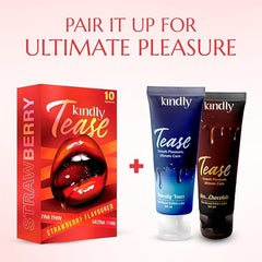 Kindly Tease Ultra Thin Strawberry Condoms For Men, Pack Of 10 -extra Sensitive