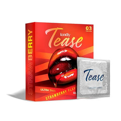 Kindly Tease Ultra Thin Strawberry Flavour Condoms For Men, Pack Of 3 - Extra Sensitive,0.05 Mm