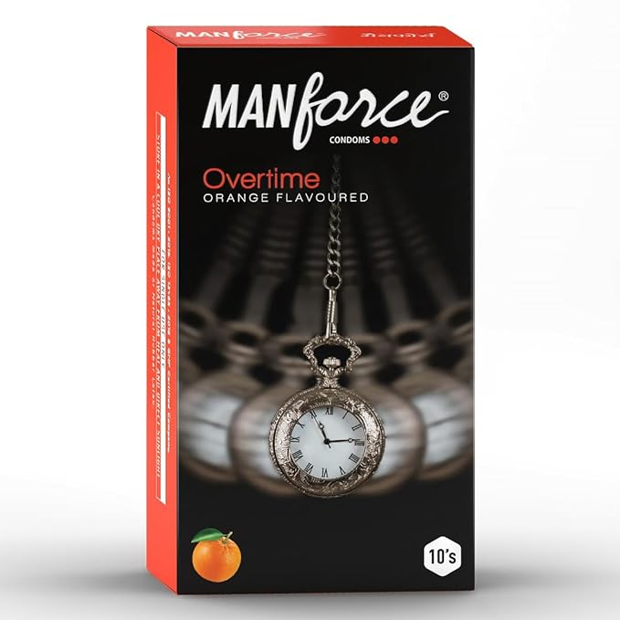 Manforce Overtime 3 In 1 Orange Flavour Condoms, 10 Count