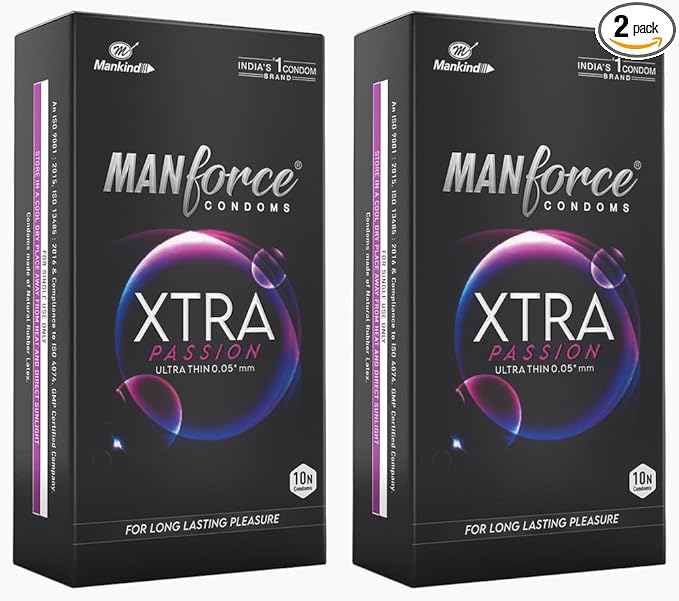 Manforce Xtra Passion Ultra Thin Climax Delay Condoms, Unflavoured, 10 Pcs (Pack Of 2)