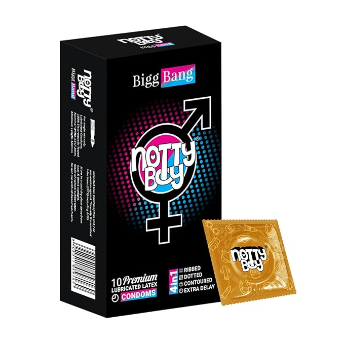 Notty Boy Biggbang 4in1 Multi Textured Condoms For Man- 10 Pieces | Ribbed Texture | Comfort Feel