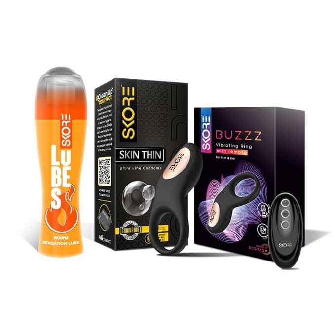 Skore Skin Thin Condoms 10s, Buzzz And Warm Lubes 50 Ml