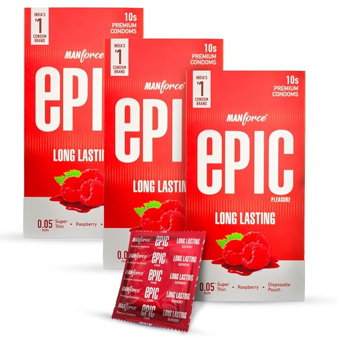 Manforce Epic Long Lasting Premium Condoms For Lovemaking| Raspberry India' S No. 1* Condom Brand|