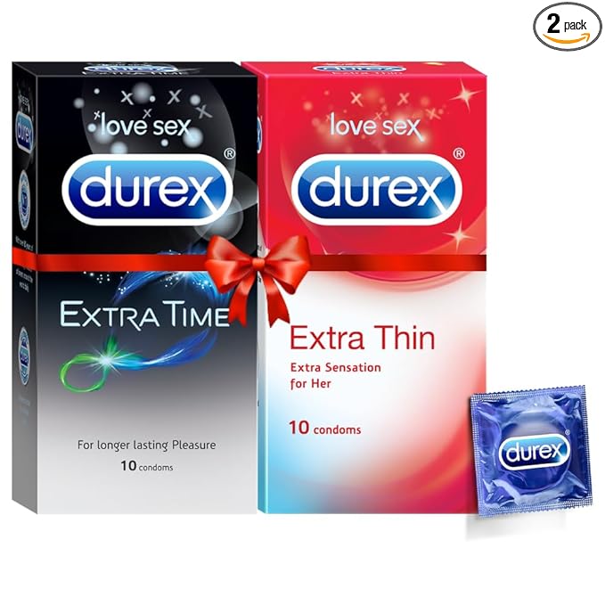 Pleasure Packs (Durex Extra Thin 10s, Extra Time 10s)- Pack Of 2