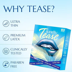 Kindly Tease Ultra Thin Condoms For Men, Pack Of 3 - Extra Sensitive,0.05 Mm Thin For Skin Like
