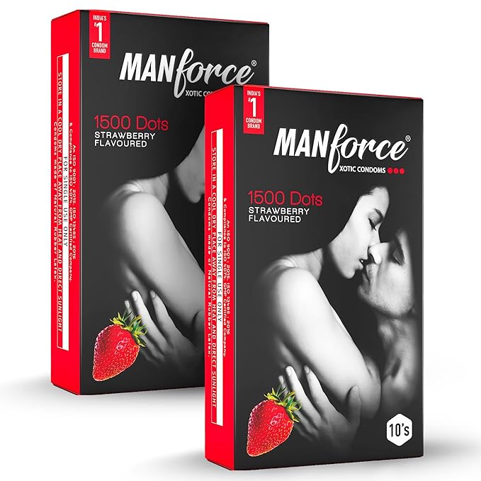 Manforce Xotic Strawberry Flavoured Condoms For Men 20 Pcs Extra Dotted & Lubricated Latex Condoms