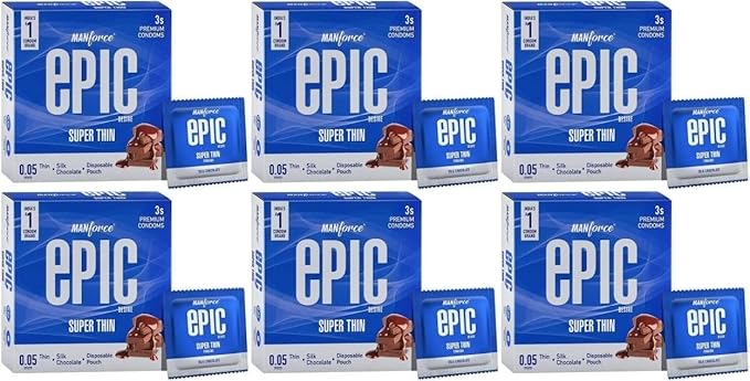 Manforce Epic Desire Super Thin Premium For Men Silk Chocolate Flavour Condom 3 Sheets X Pack Of 6
