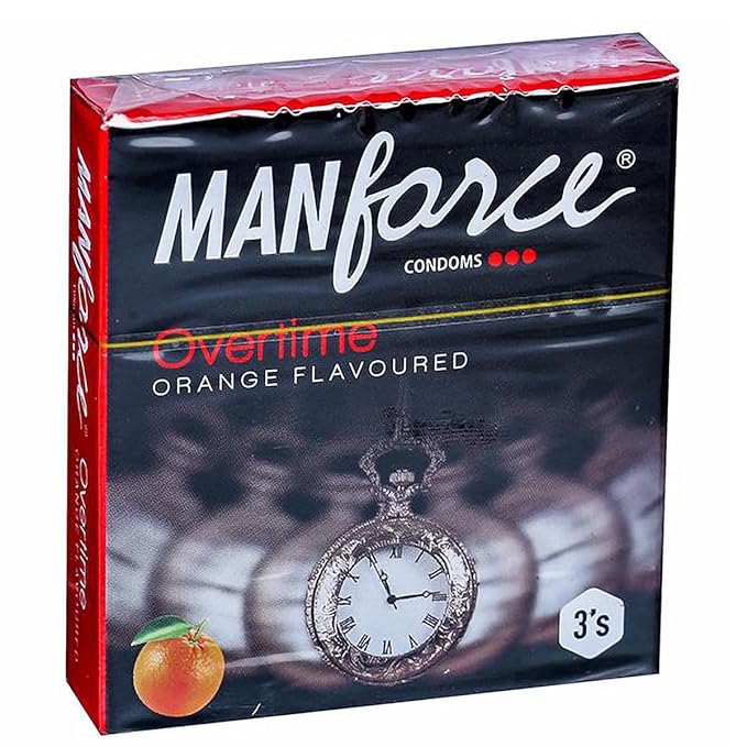 Manforce Overtime 3 In 1 Orange Flavoured Condoms, 3 Count