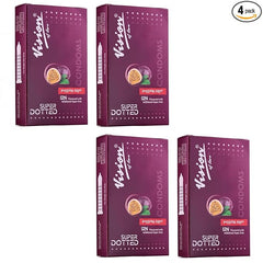 Super Dotted Real Feel Condoms For Men | Lubricated | Passion Fruit Condoms - 12 (Pack Of 4)