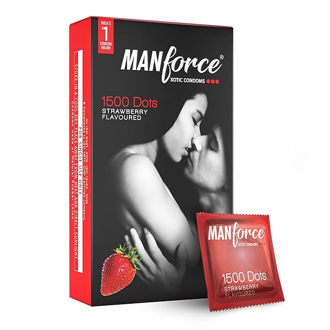 Manforce Xotic Strawberry Flavoured Condoms For Men | 10 Pcs | Extra Dotted & Lubricated Latex