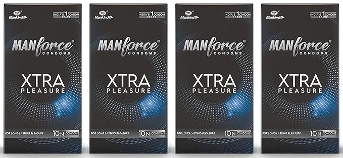 Manforce Xtra Pleasure Xtra Dotted Climax Delay Condoms, Unflavoured, 10 Pcs (Pack Of 4)