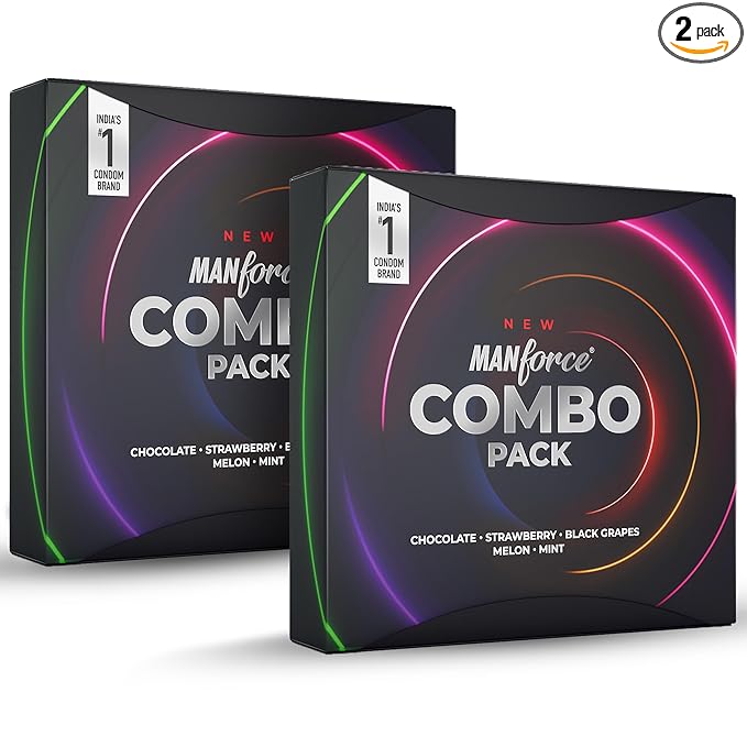 Manforce Combo, Lubricated Flavoured Condoms For Men | 40 Pcs Chocolate, Strawberry, Melon & Mint