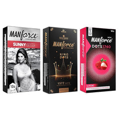 Manforce Combo Condoms For Men (Sunny Edition, Litchi, King Dot Extra Dotted) - Pack Of 30
