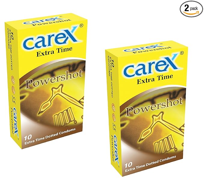 Carex | Powershot Extra Time Condoms Combo Pack | Made In Malaysia | Dotted | Pack Of 2 | 10s Each