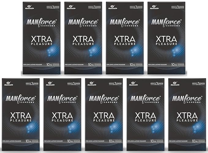 Manforce Xtra Pleasure Xtra Dotted Climax Delay Condoms, Unflavoured, 10 Pcs (Pack Of 9)