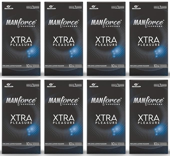 Manforce Xtra Pleasure Xtra Dotted Climax Delay Condoms, Unflavoured, 10 Pcs (Pack Of 8)