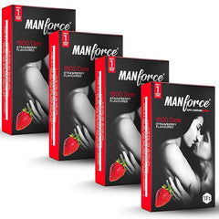 Manforce Xotic Strawberry Flavoured Condoms For Men 40 Pcs Extra Dotted & Lubricated Latex Condoms
