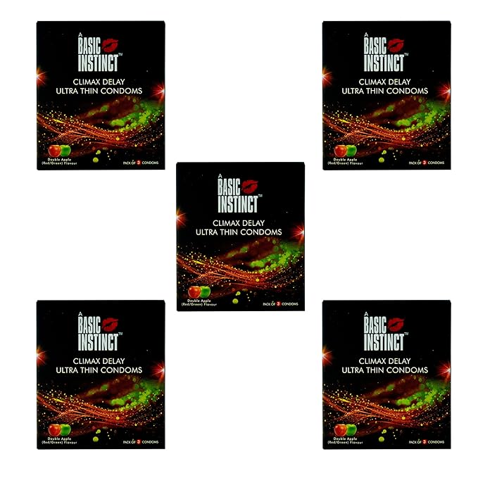 Basic Instinct Climax Delay Ultra Thin Latex Condoms For Men Double Apple 3 Pcs Pack Of 5