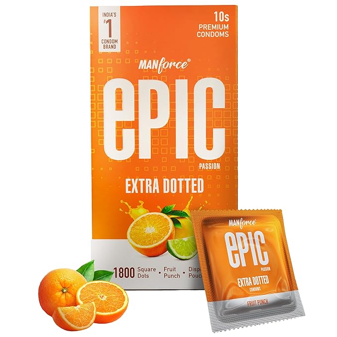 Manforce Epic Passion | Extra Dotted Condom For Intense Pleasure | Fruit Punch Flavour | 10 Pcs