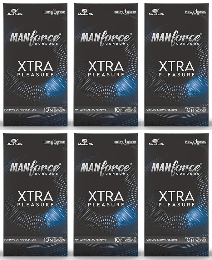 Manforce Xtra Pleasure Xtra Dotted Climax Delay Condoms, Unflavoured, 10 Pcs (Pack Of 6)