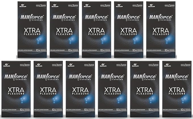 Manforce Xtra Pleasure Xtra Dotted Climax Delay Condoms, Unflavoured, 10 Pcs (Pack Of 11)