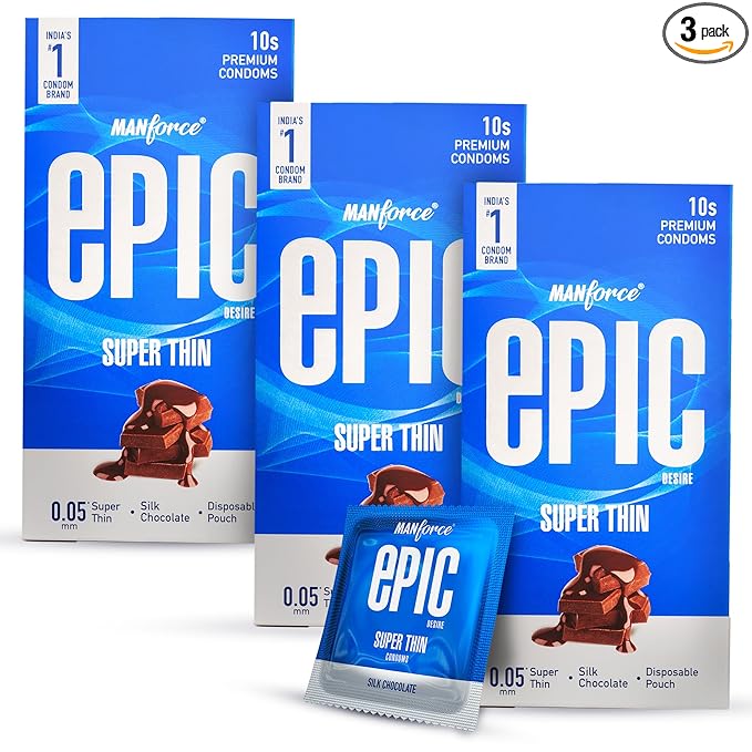 Manforce Epic Desire | Ultra Thin Condom For Enhanced Pleasure | Silk Chocolate Flavour | 30 Pcs