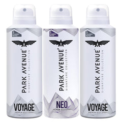 PARK AVENUE 2X VOYAGE + NEO DEODORANT BODY SPRAY FOR MEN 150ML 5.0 FL.OZ. EACH PACK OF 3