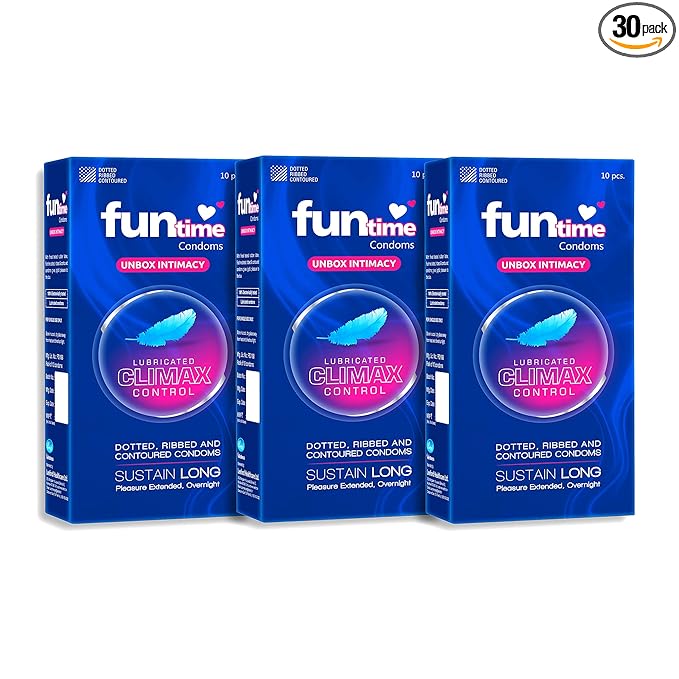 Fun Time Climax Control Condoms | Dotted, Long-lasting Pleasure | Pack Of 3 (10 Counts Each)