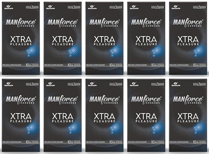 Manforce Xtra Pleasure Xtra Dotted Climax Delay Condoms, Unflavoured, 10 Pcs (Pack Of 10)