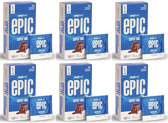Manforce Epic Desire Super Thin Premium Condoms For Men, Chocolate Flavour (10 Counts) X Pack Of 6