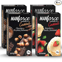 Manforce Cocktail Condoms With Dotted Rings (Strawberry+ Vanilla Chocolate+ Hazelnut) (Pack Of 4)